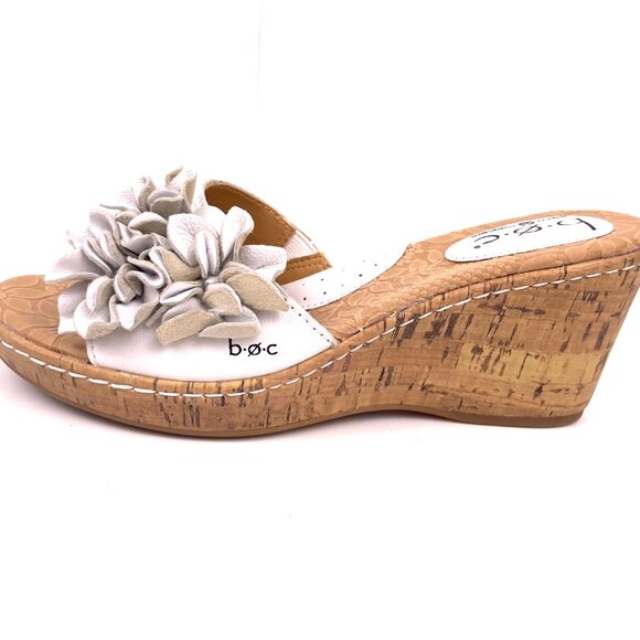B.O.C. Born Manona White Leather Wedge Flower Sandals Cork Heel Size 7M - Picture 8 of 12